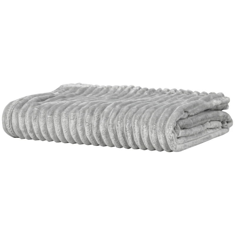 HOMCOM Flannel Fleece Blanket for Sofas, All-Season Fluffy Warm Throw Blanket for Bed, Couch, Chair, Striped Reversible Travel Bedspread, Single Size, 152 x 127cm, Grey