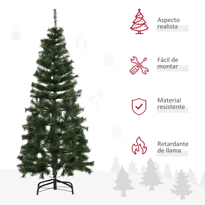 HOMCOM Árbol de Navidad Artificial 150 cm Ignífugo con 367 Ramas Hojas de PVC Decoración Navideña para Interiores Verde