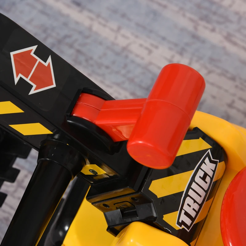 HOMCOM Tracteur tractopelle Enfant dès 3 Ans Coffre Panier de Basket intégré et balles HDPE Jaune Noir