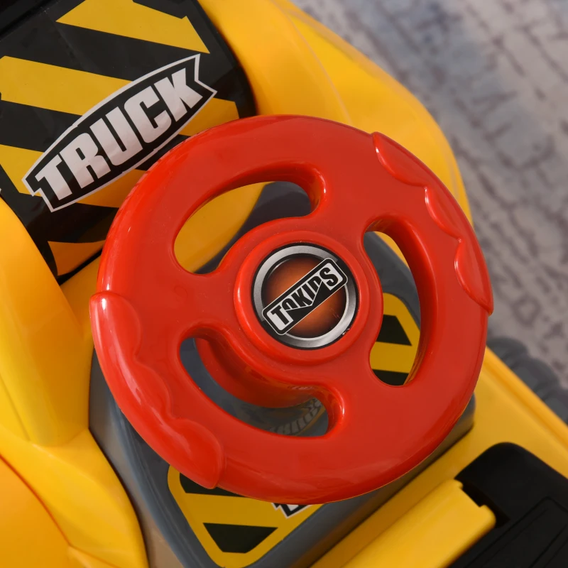 HOMCOM Tracteur tractopelle Enfant dès 3 Ans Coffre Panier de Basket intégré et balles HDPE Jaune Noir