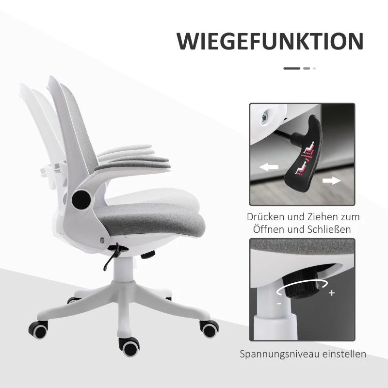 Vinsetto Bürostuhl Schreibtischstuhl Drehstuhl mit Wippfunktion Armlehne verstellbar höhenverstellbar ergonomisch Leinenimitat Nylon Grau+Weiß 62,5 x 60 x 94-104 cm
