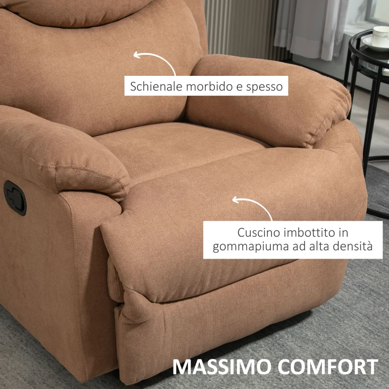 HOMCOM Poltrona Relax Manuale Reclinabile a 150° con Poggiapiedi in Tessuto, 93x88x102cm, Marrone Scuro