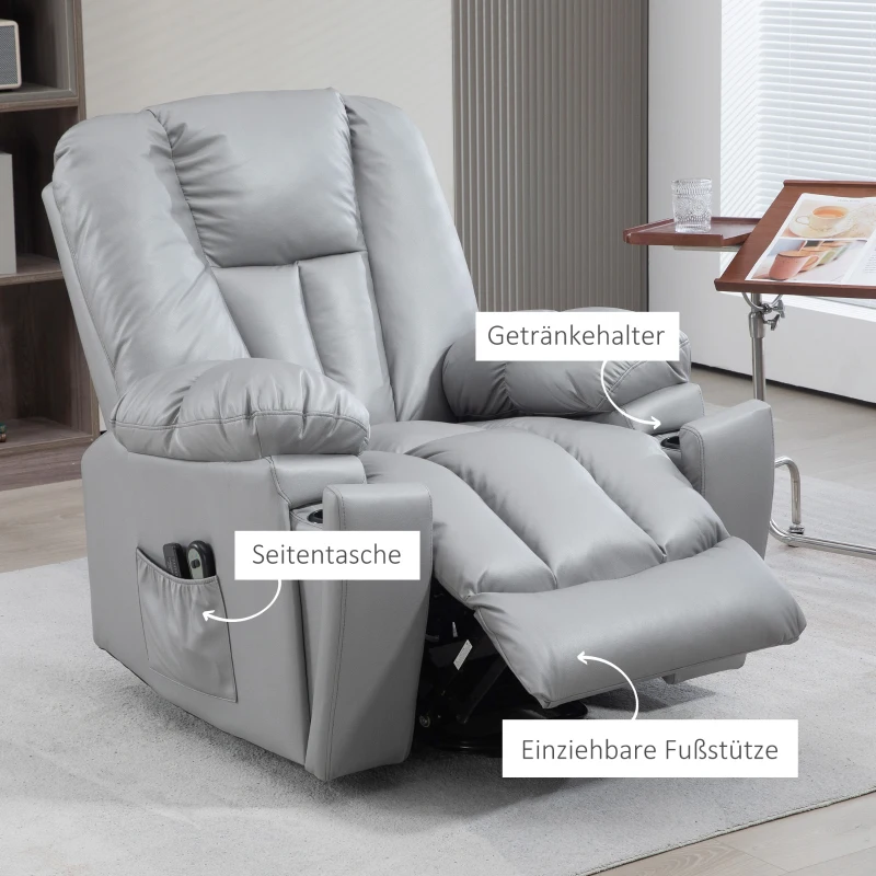 HOMCOM Massagesessel Relaxsessel Seniorensessel, Fernbedienung, Seitentaschen, 94 cm x 96 cm x 106 cm, Dunkelgrau(m-9)