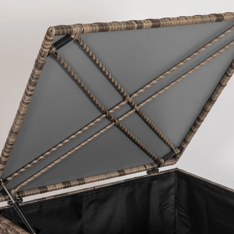 Outsunny Baule da Esterno in Rattan PE e Acciaio con Fodera Interna, 75x75x70 cm, Nero e color Sabbia