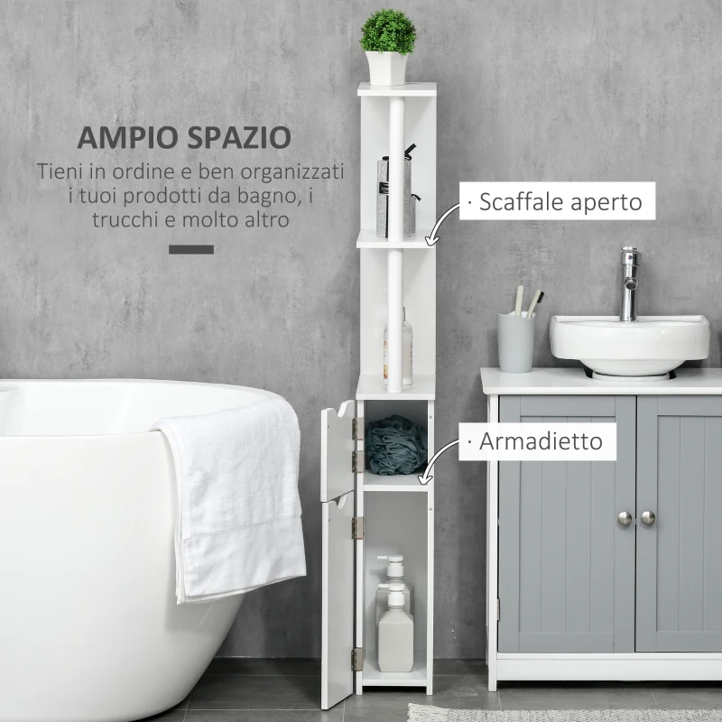 kleankin Colonna Bagno con 2 Ripiani e 2 Armadietti, Mobile Alto Salvaspazio 15.2x29.8x118 cm, Bianco