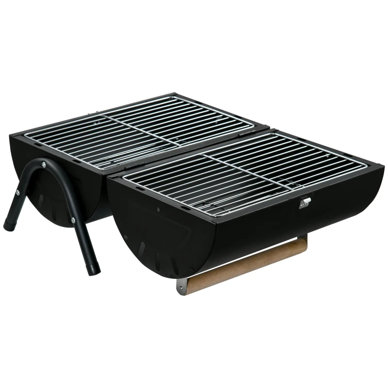 Outsunny Barbacoa de Carbón Portátil Barbacoa Sobremesa con 2 Parrillas Cocina con Asa y Cierre para Asar Picnic Camping Fiesta 42x29x45 cm Negro