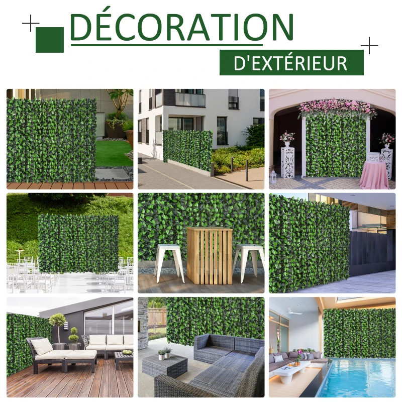 Outsunny Lot de 2 haies artificielles Feuilles de Laurier - Treillis Extensible - Brise-Vue canisse végétale Feuillage réaliste