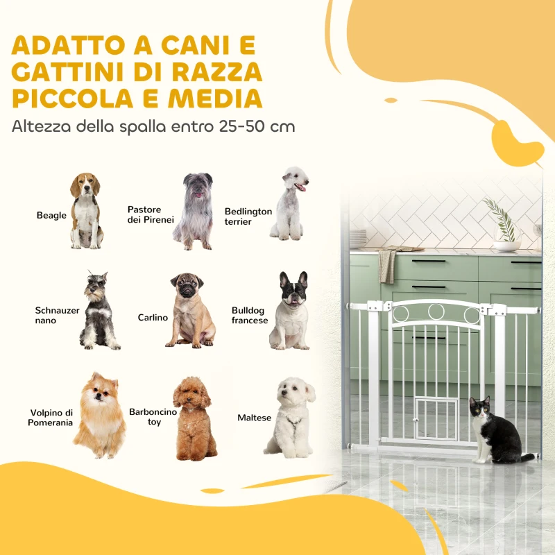PawHut Cancellino per Cani Regolabile da 76-104 cm, Cancelletto di Sicurezza Alto 77 cm con 2 Estensioni, Bianco