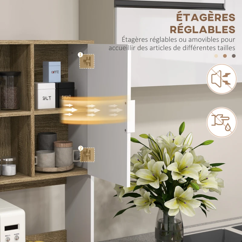 HOMCOM Armoire de cuisine meuble de rangement 4 portes 1 tiroir design scandinave 98 x 39 x 180 cm blanc et naturel