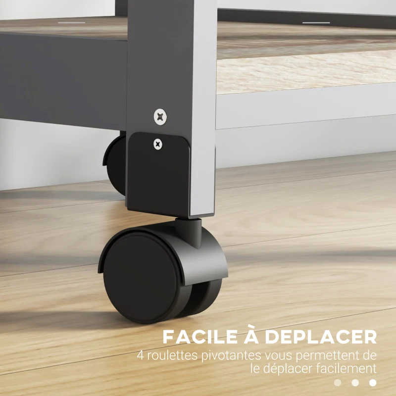 HOMCOM Chariot de service desserte de cuisine à roulettes 2 plateaux amovibles, tiroir, étagère chêne clair bois pin gris