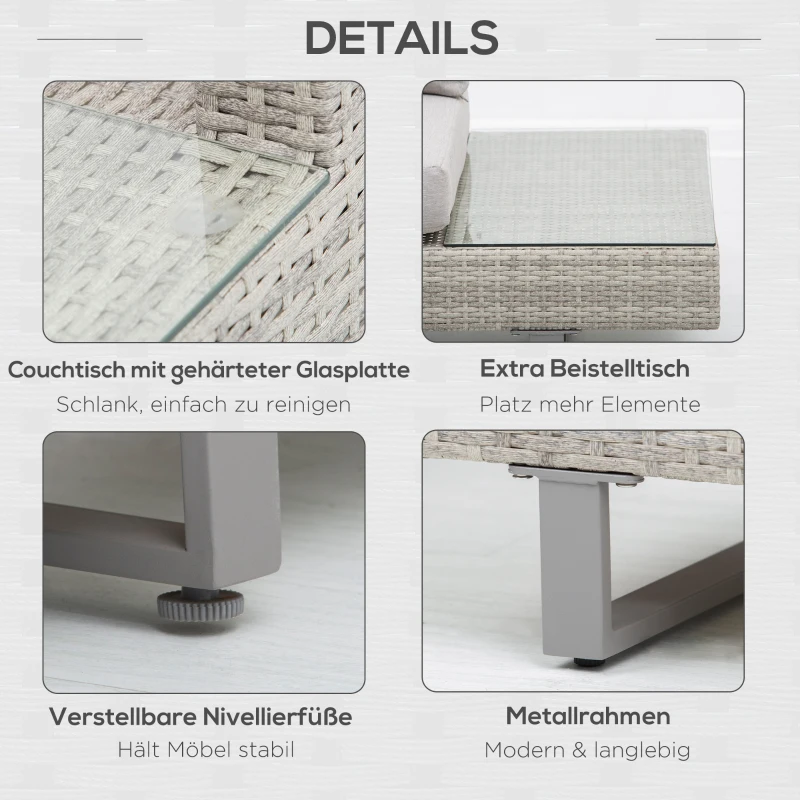 Outsunny Polyrattan-Lounge-Set für 4 Personen Couchtisch Beistelltisch Wetterbeständig Grau + Braun