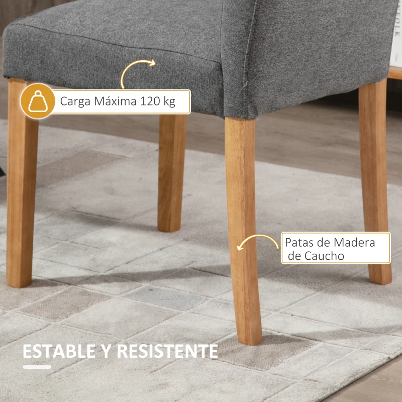 HOMCOM Conjunto de 2 Sillas de Comedor Sillas de Cocina con Respaldo Alto Asiento Acolchado de Tacto de Lino 50x62x96 cm Gris