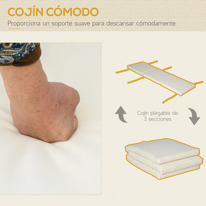 Outsunny Tumbona de Madera Plegable con Respaldo Ajustable en 4 Posiciones Cojín Extraíble Carga 113 kg para Jardín Terraza Camping Exterior 195x59x30 cm Natural