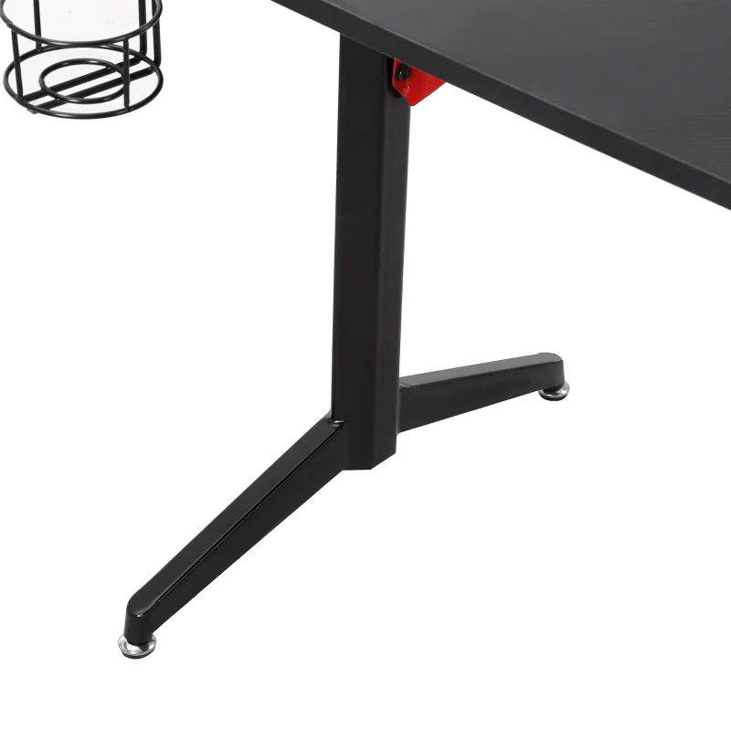 HOMCOM Gaming Tisch PC Tisch Schreibtisch mit Kopfhörerhaken Getränkehalterung Computertisch Metall MDF Schwarz+Rot 157 x 111,8 x 74 cm