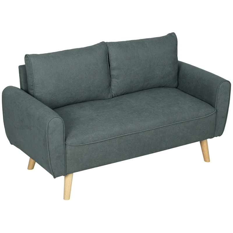 HOMCOM Divano 2 Posti Salvaspazio con Cuscini per Schienale, in Tessuto Effetto Velluto e Legno, 145x75x78 cm, Grigio