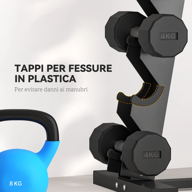 SPORTNOW Rastrelliera per Manubri in Acciaio a 5 Livelli con Inserti in Plastica, 35x33x66 cm, Nera