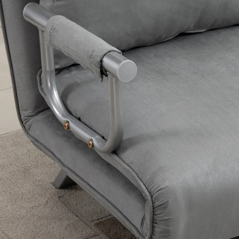 HOMCOM Canapé-lit 2 places, fauteuil convertible avec dossier réglable en 5 positions, chaise longue avec 2 coussins inclus, canapé en revêtement aspect suède déhoussable, 111x80x78cm, gris clair