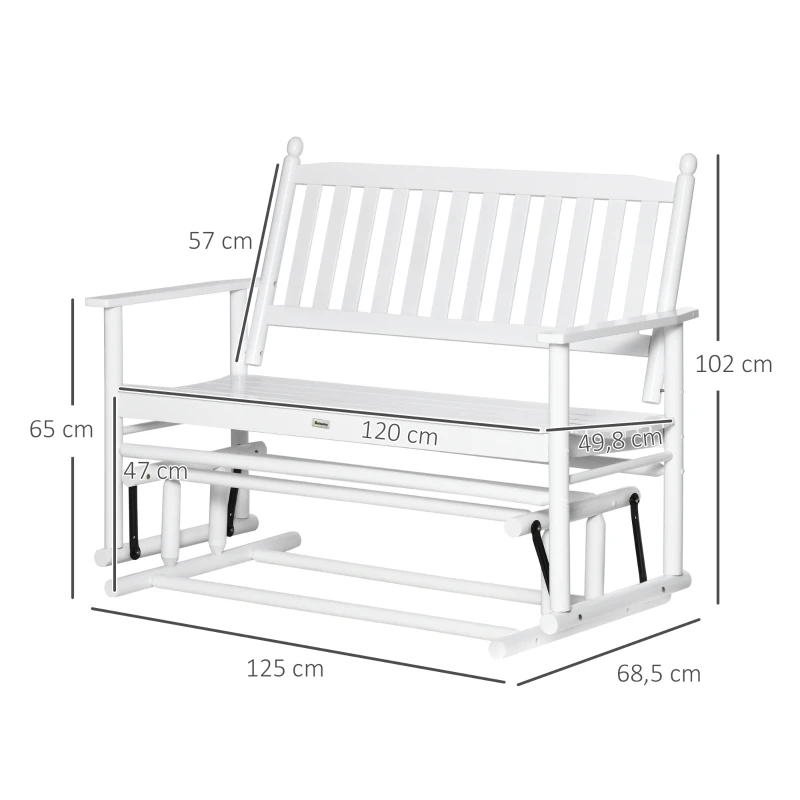 Outsunny Banco Balancín de Madera con Reposabrazos y Respaldo de Listones para Jardín Terraza Carga 250 kg 125x68,5x102 cm Blanco