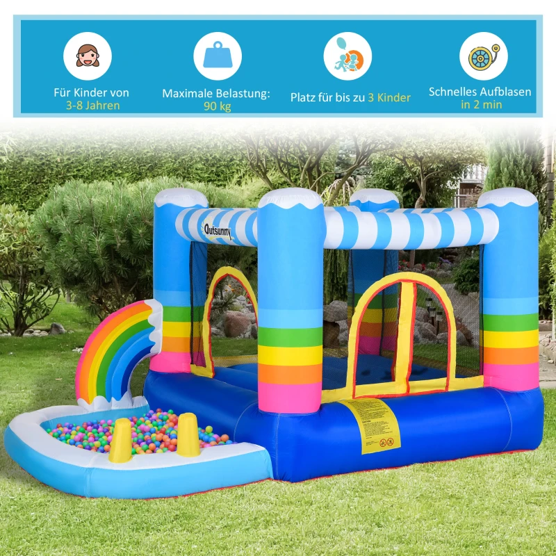 Outsunny Hüpfburg mit Gebläse Rutsche für 3 Kinder aufblasbare Springburg mit Wasserspielcenter für 3-8 Jahre Kinder Outdoor Wasserpark für Kinder Wasserhüpfburg Garten mehrfarbig 280 x 170 x 155 cm