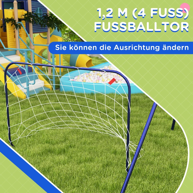 Outsunny Kinderschaukel-Set, Fußballtor, Basketballkorb, für 3 bis 8 Jahre, Stahlgestell