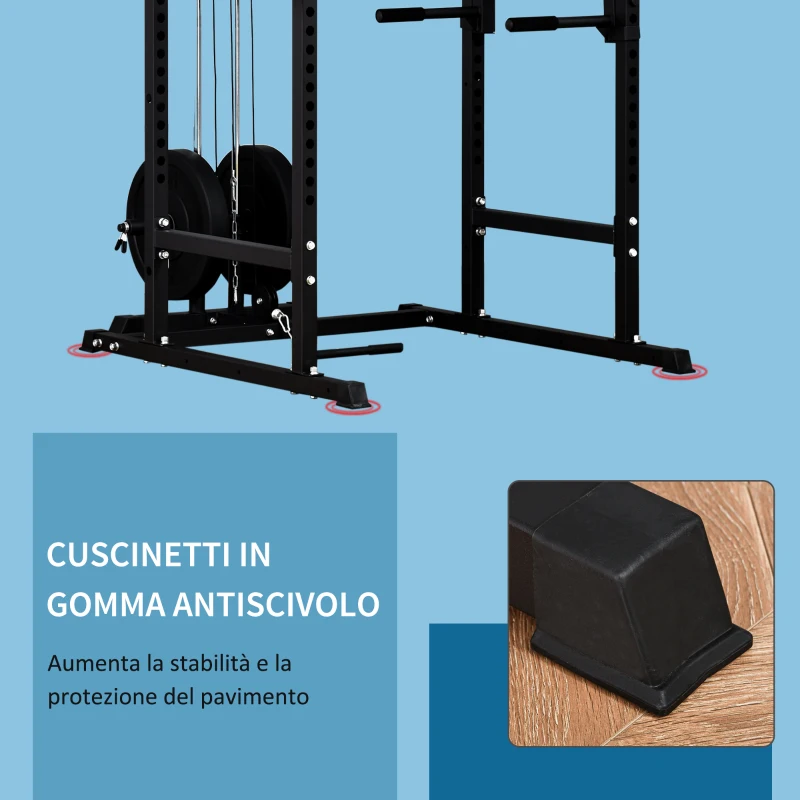 HOMCOM Stazione Fitness Multifunzione Power Tower per Palestra in Casa e Ufficio 155x118x220cm Nero