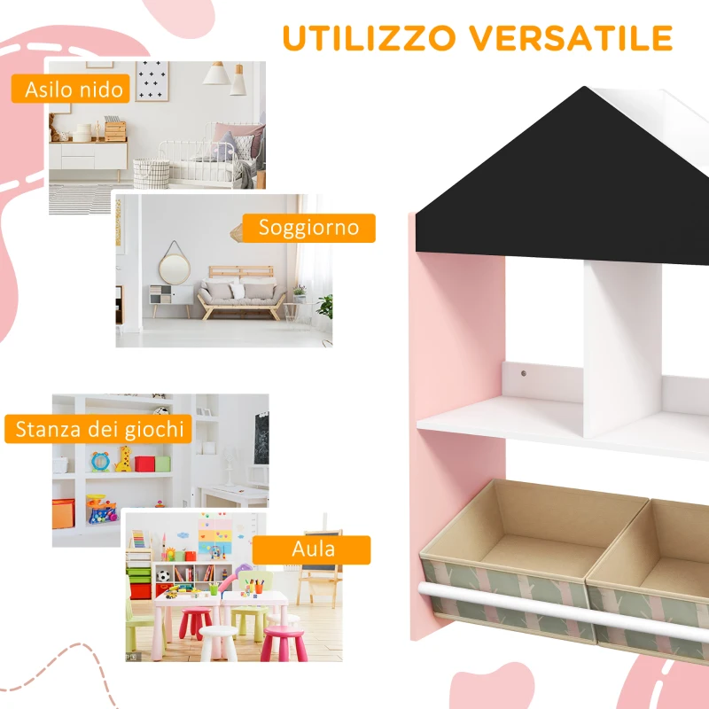 ZONEKIZ Scaffale Portagiochi per Bambini con Ripiani e Cassetti Rimovibili, Rosa