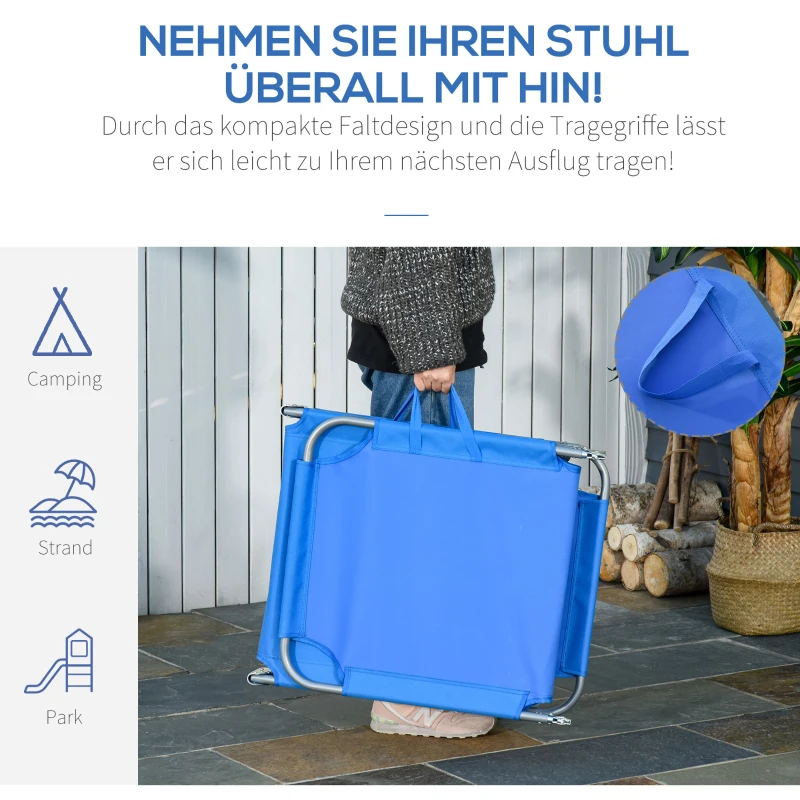 Outsunny Sonnenliege, klappbar, verstellbare Rückenlehne, rostfreier Metallrahmen, 187 x 55 x 24, Blau