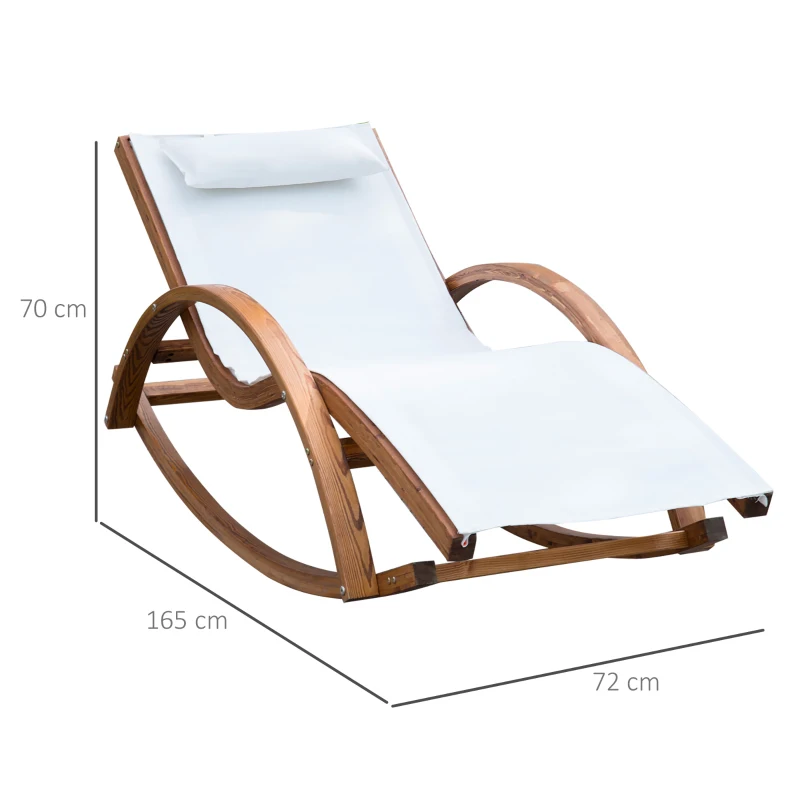 Outsunny Chaise Longue Fauteuil berçant à Bascule transat Bain de Soleil Rocking Chair en Bois Charge 120 Kg Blanc