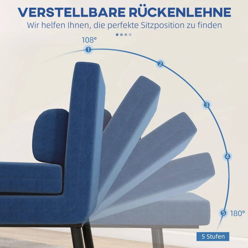 HOMCOM Klappsessel mit Bettfunktion, klappbarer Relaxsessel in Leinenoptik, Verstellbare Rückenlehne, 75x70x75 cm, Dunkelblau(m-5)