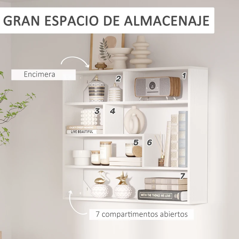 HOMCOM Estantería de Pared Balda Flotante con 7 Compartimientos Abiertos Estilo Moderno 94x19,5x80 cm Blanco