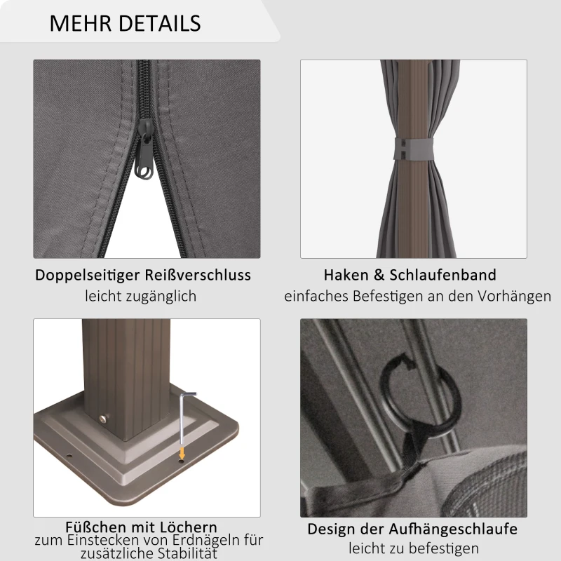Outsunny Pavillon Gartenpavillon 4 x 3 m Gartenzelt Festzelt Partyzelt mit 4 x Seitenteile 4 x Moskitonetz atmungsaktivem Doppeldach Metall Polyester Braun+Dunkelgrau