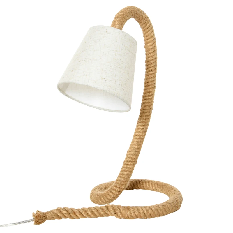 HOMCOM Lampada da Tavolo Stile Marinaro in Corda, Tessuto e Metallo, 29.5x21x43.5 cm, Beige