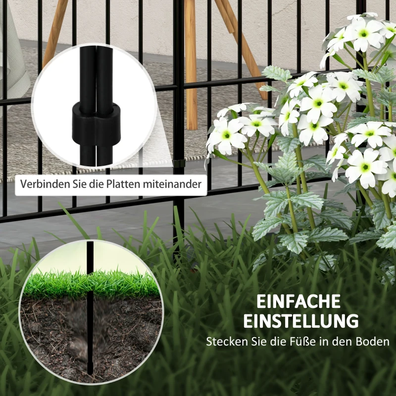 Outsunny Gartenzaun, 8 Elemente, formbarer Metallzaun, Raumteiler, 264x61 cm, Schwarz