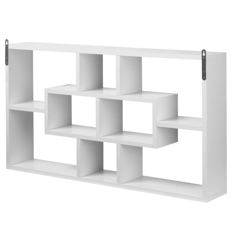 HOMCOM Pensile Libreria da Parete Sospesa 8 Vani in 3 Diverse Dimensioni, Mensola da Muro Design Antiribaltamento Pannelli di Truciolare Bianco 85x14.5x47.5cm Capacità: 20kg