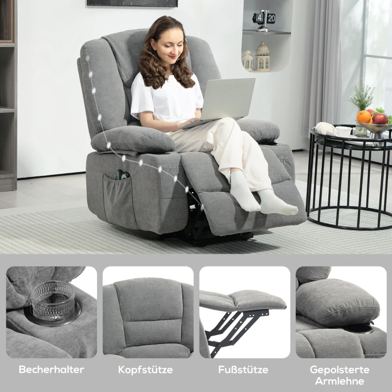 HOMCOM Elektrischer Relaxsessel mit Aufstehhilfe, Massagesessel mit Wärmefunktionen, 2 Fernbedienungen, weicher Schaumstoff(m-9)