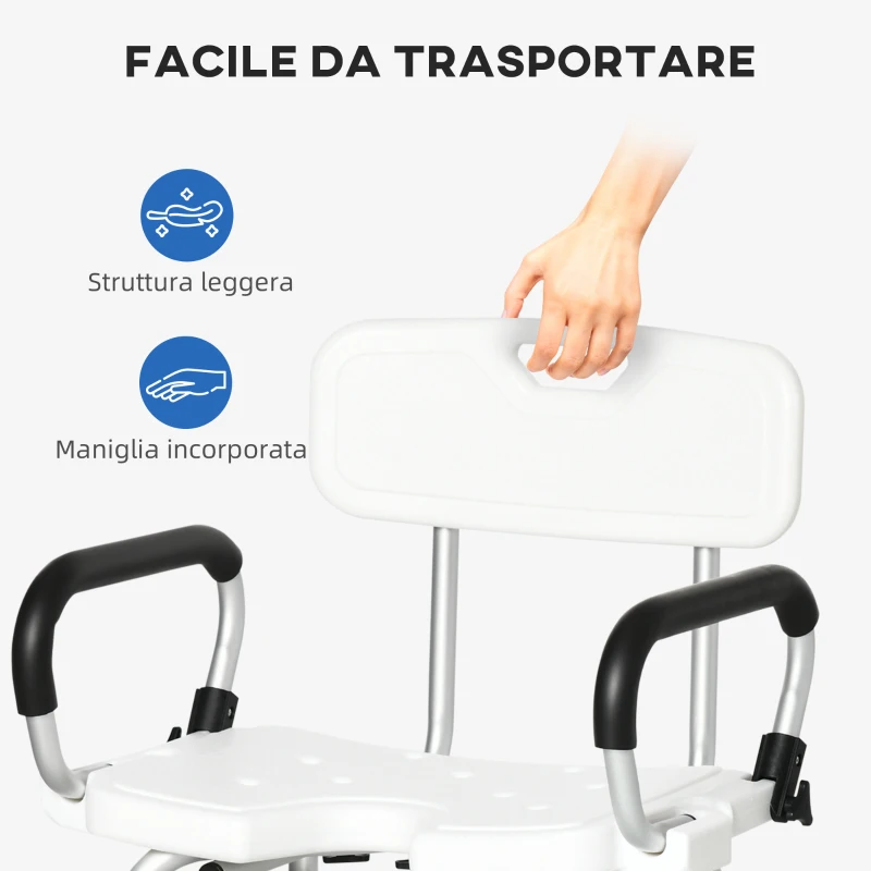 HOMCOM Sedia per doccia per Anziani, Disabili e Donne Incinte Imbottita con forma a U, 54x52x70-82cm, Bianco