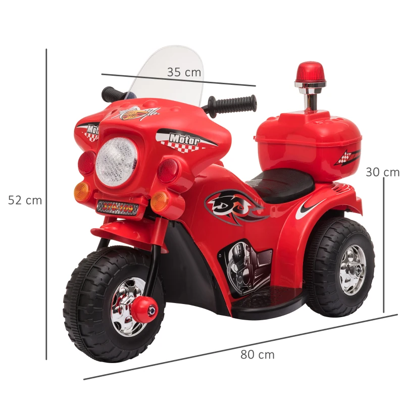 HOMCOM Kids 6V Electric Ride On Motorcycle 3 Wheel Vehicle Lights Music Horn Storage Box Outdoor Toy for 18 - 36 Months Red