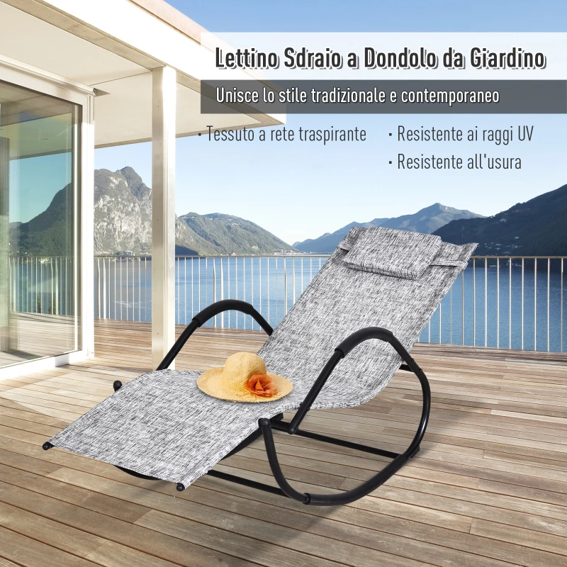 Outsunny Lettino Sedia Sdraio a Dondolo Zero-gravity da Giardino, Impermeabile, Sedia a Dondolo Esterno con Poggiatesta, Grigio 160x61x79 cm