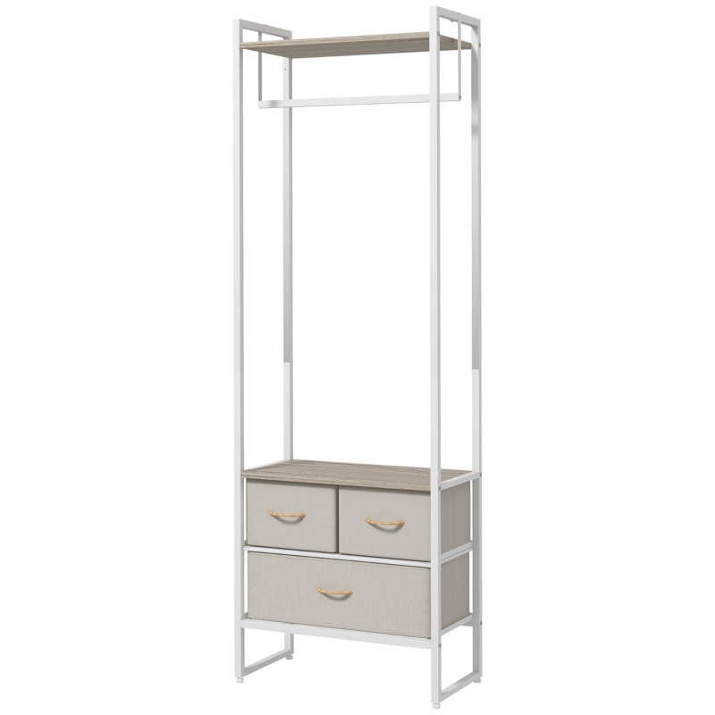 HOMCOM Perchero para Ropa Perchero Recibidor con 3 Cajones de Tela y Estante de Almacenamiento 58,5x30x178 cm Natural