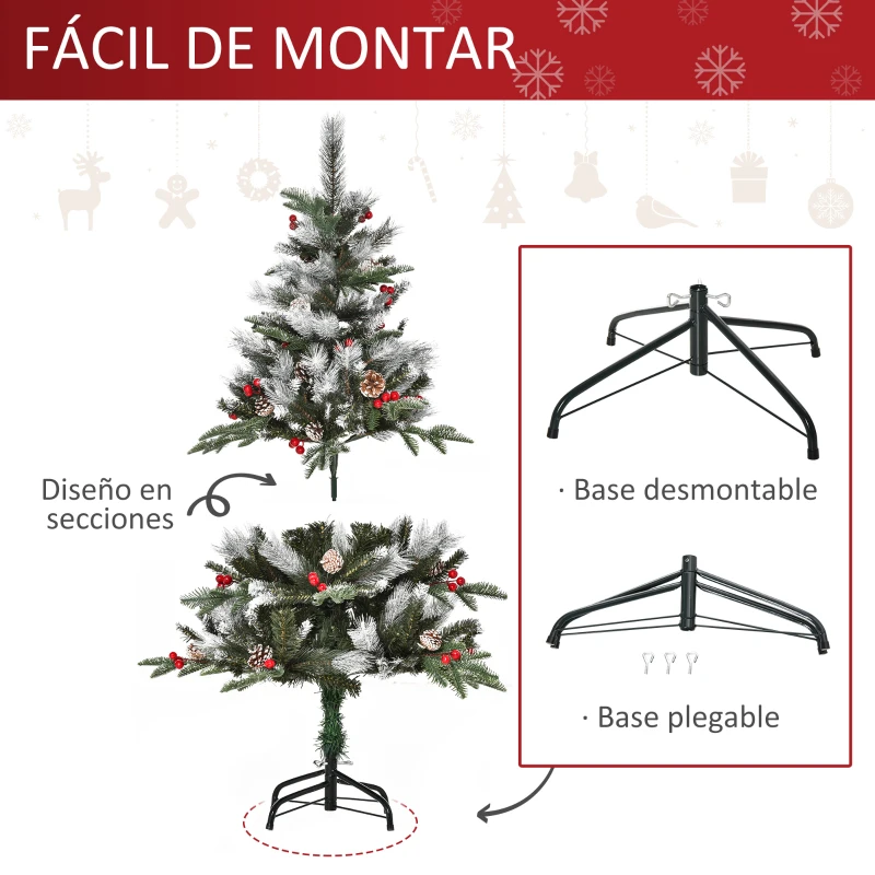 HOMCOM Árbol de Navidad Artificial 120 cm con 266 Ramas 27 Piñas y 27 Bayas Decoración Navideña para Interiores Verde
