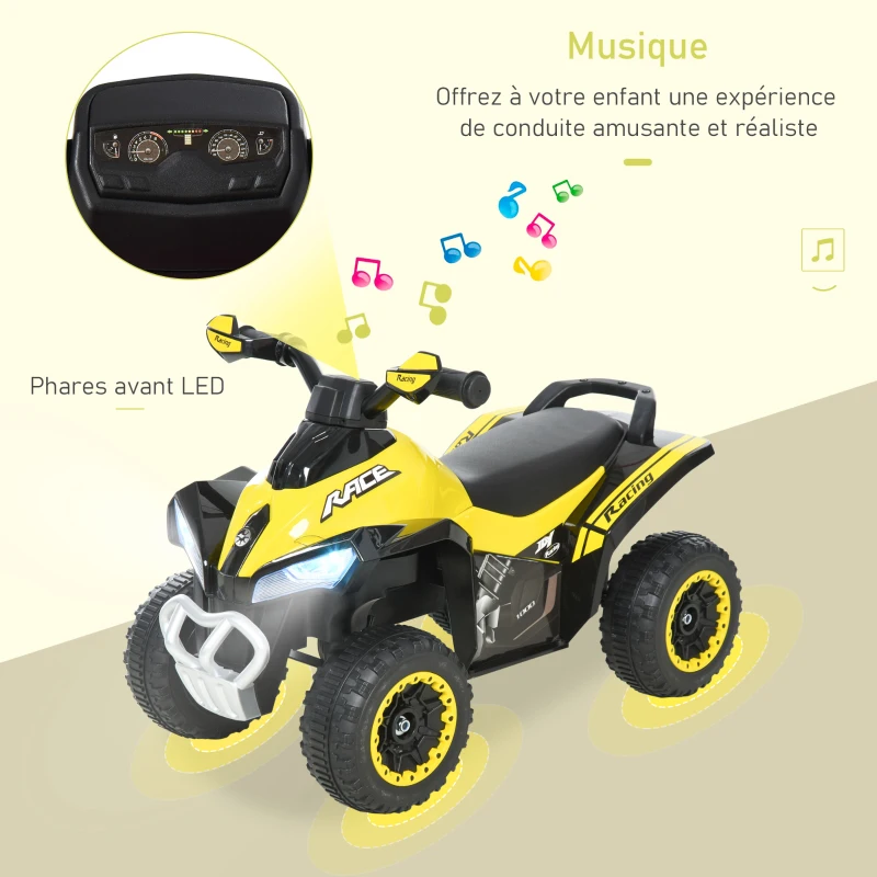 HOMCOM Porteur Enfants Quad 18-36 Mois dim. 67L x 38l x 44H cm Effets Lumineux et sonores Jaune Noir PAS ÉLECTRIQUE(m-4)