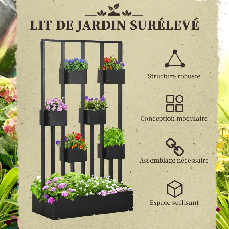 Outsunny Jardinière surélevée avec treillis en bois pour plantes, légumes, fleurs ou herbes aromatiques, dim. 90L x 45L x 170H cm