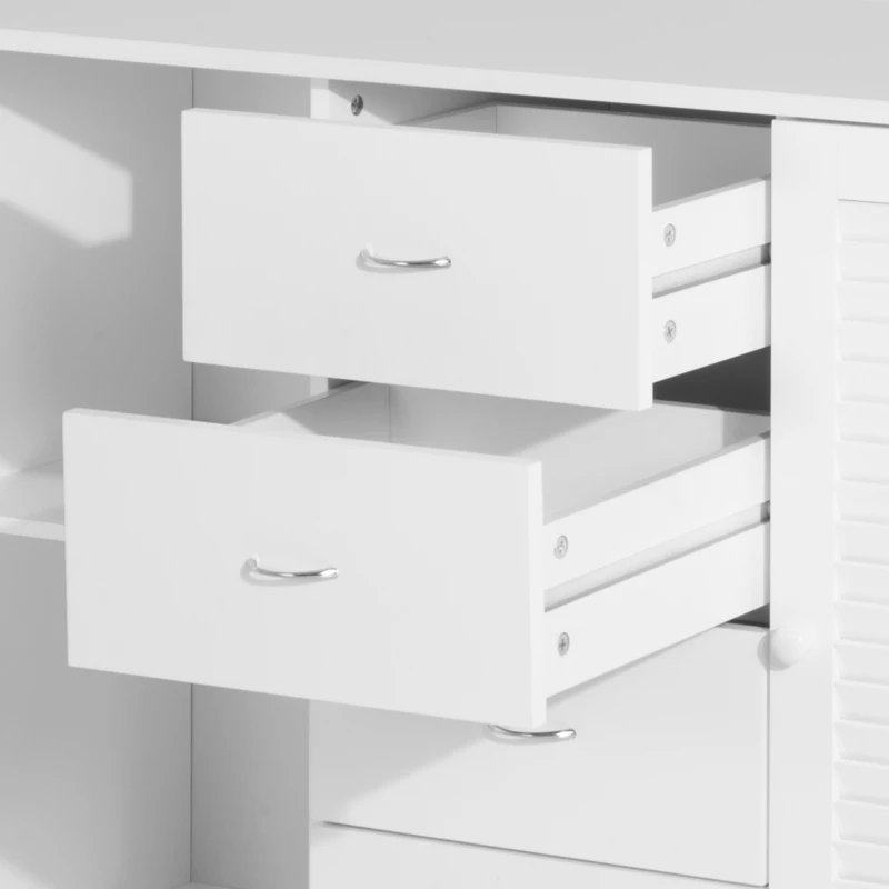 HOMCOM Sideboard Schrank Dielenschrank Badschrank Kommode Lamellentür Weiß 120,2x40,2x80,2cm