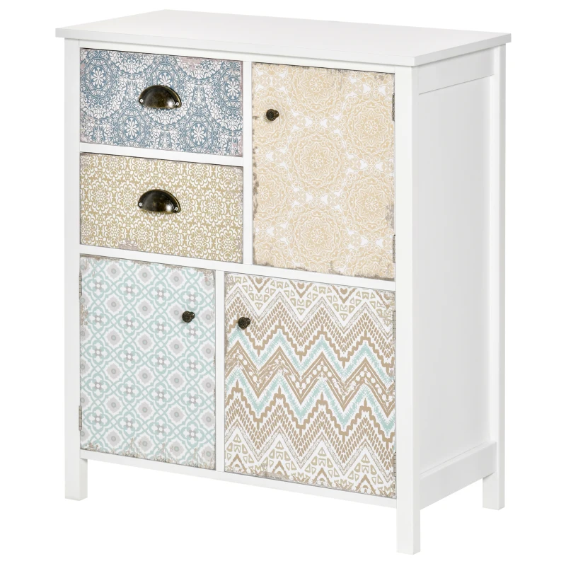 HOMCOM Sideboard Anrichte Beistellschrank Mehrzweckschrank Shabby Chic Holz Bunt B68 x T34 x H80cm