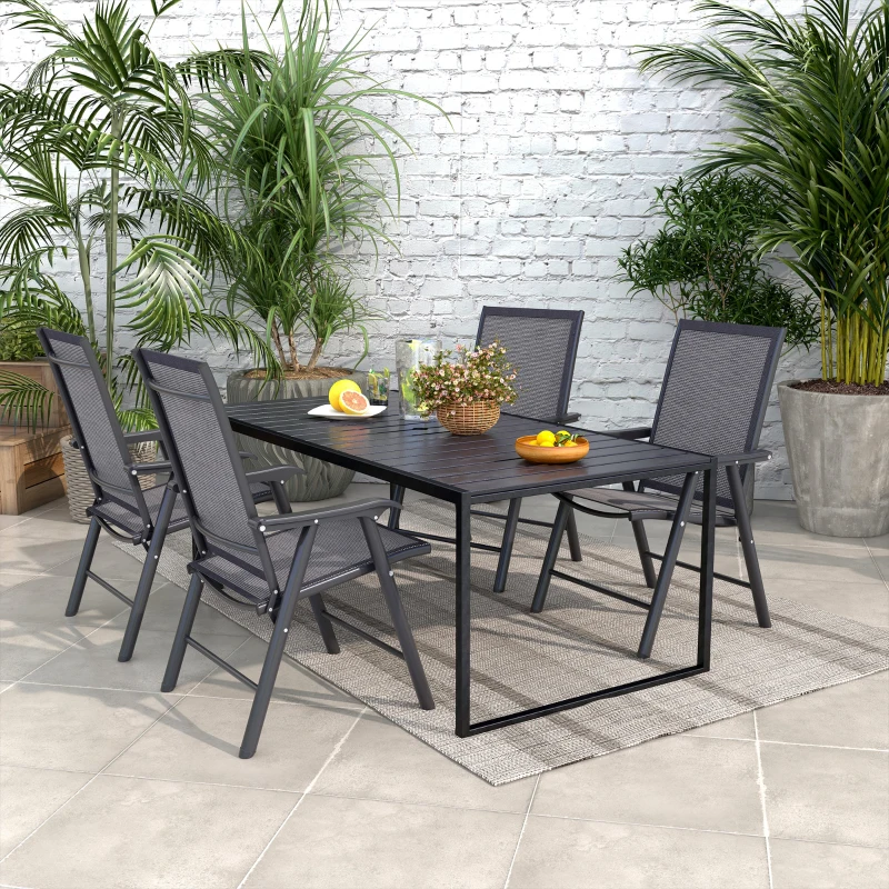 Outsunny Set of 4 Folding Garden Chairs, Metal Frame Garden Chairs Outdoor Patio Park Dining Seat with Breathable Mesh Seat, Dark Grey