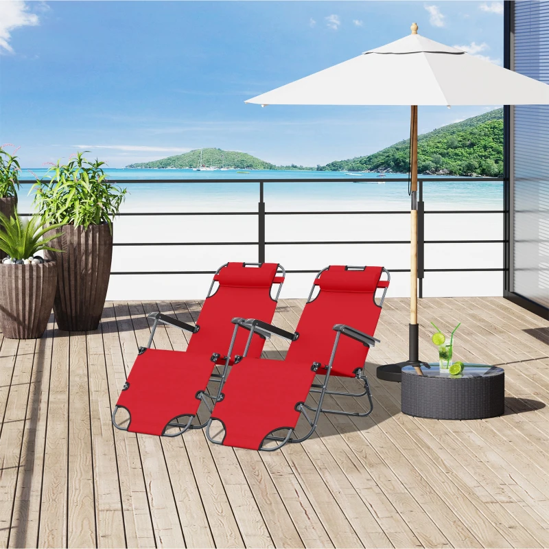 Outsunny Lot de 2 Chaises Longue inclinable transat Bain de Soleil fauteuil relax jardin 2 en 1 Pliant têtière Amovible