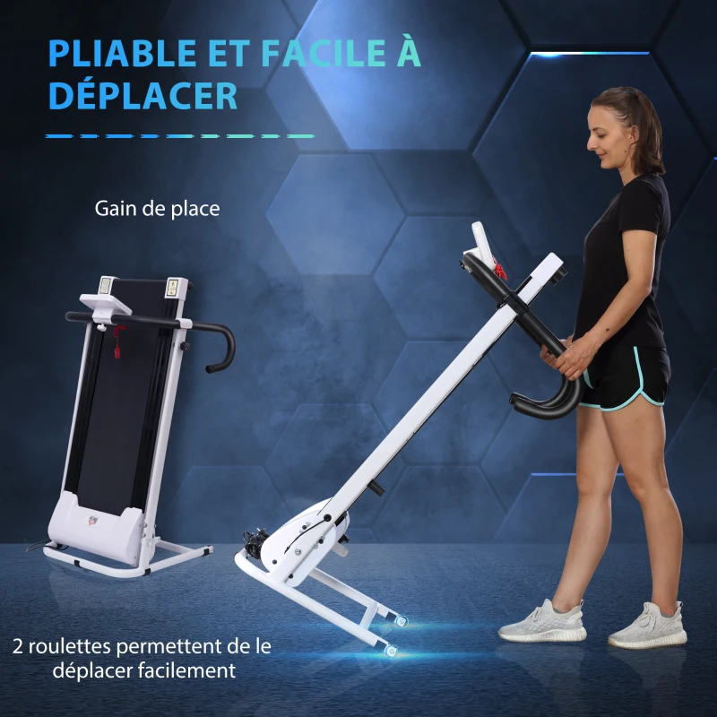 HOMCOM Tapis de course Fitness électrique pliable - 1 à 10 Km/h - écran LCD multifonctions - puissance 500 W - noir et blanc