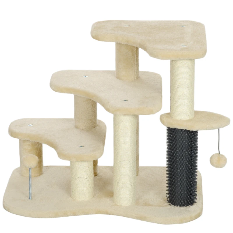 PawHut 2-in-1 Cat Tree, Pet Stairs with Scratching Tickling Post, Toy Balls, for Bed, Sofa, Couch, Beige