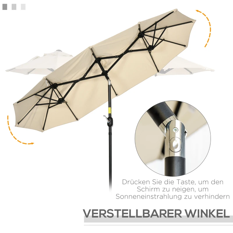 Outsunny Sonnenschirm, Gartenschirm, neigbar, mit Handkurbel, Winddach, Polyester+Stahl, khaki,295 x 152 cm