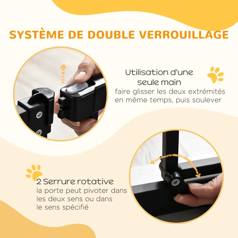 PawHut Barrière de sécurité pour chien extensible 74-80 cm fermeture automatique fixation par pression sans percer noir